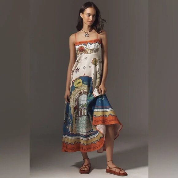 ALÉMAIS Surrealist Summer Sleeveless Linen Midi Sundress US2 Anthropologie - Picture 1 of 8